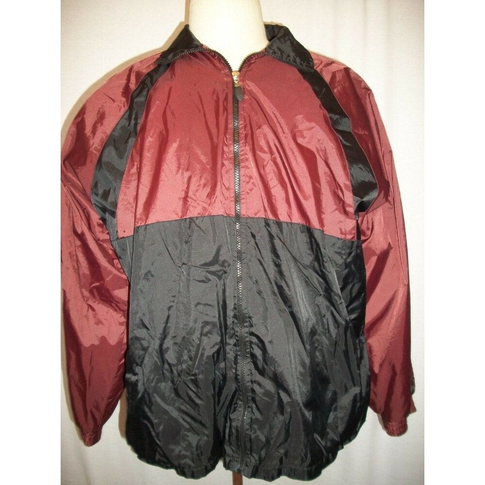 J.G. Hook Mens Burgundy Black Windbreaker Jacket Full-Zip Lightweight Size Large
